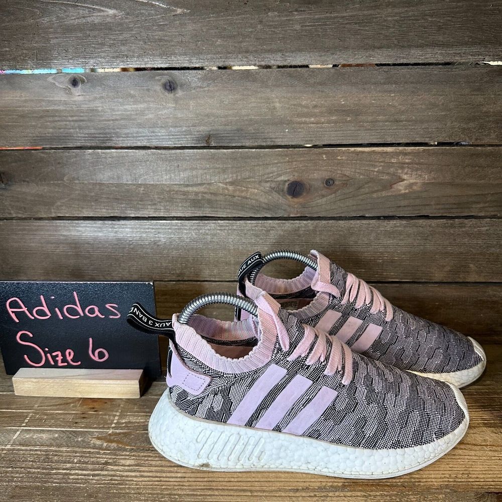 Womens Adidas NMD R2 Black Pink Athletic Running Sneakers Shoes Size 6 M GUC